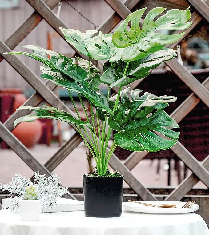 Toopify Artificial Palm Tree, 19" Large Fake Plants in Pot for Indoor and Outdoor Home Office Decor