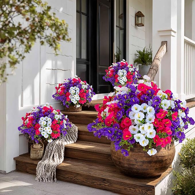Artificial Flowers Outdoor Morning Glory - 16 Bundles Fake Plants UV Resistant No Fade Faux Plastic Greenery Home Garden Patio Decoration Indoor (1, Multi16-1)