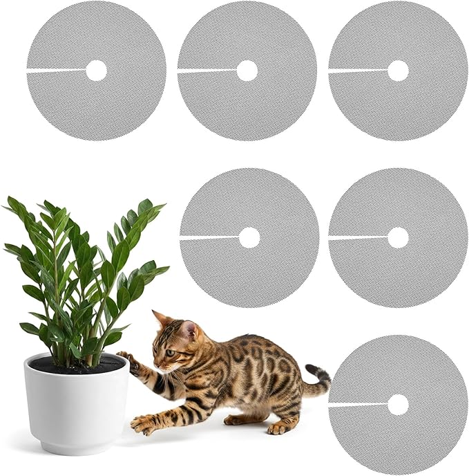 6 Pcs Plant Pot Covers, 15.7 Inch Cuttable Plant Pot Soil Covers Plant-Pot Grids, Indoor Plant-Pot Soil Guard Protector from Animals for Indoor and Outdoor Plants