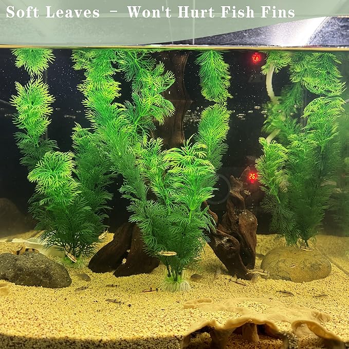 LIYAOLI Aquarium Artificial Plants 12 Inch 3Pack - Tall Realistic Fish Tank Plants Decor with Stable Base, Soft Leaves for Betta, Guppy, Shrimp & Tropical Fish, Aquascape Decoration for Silk Aquarium