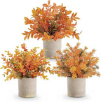Der Rose 3 Pack Mini Potted Fake Plants Artificial Plastic Eucalyptus Plants Topiaries for Home Office Desk Farmhouse Shelf Room Bathroom Decor(Orange)
