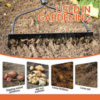 KOLEIYA Garden Rake Heavy Duty, 14-Tine Bow Rake with 57" Fiberglass Handle, for Soil Leveling, Lawn Care, Mulch Spreading, Leaf and Debris Cleanup