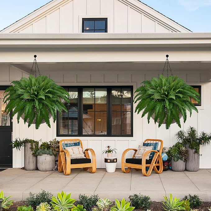 42In Artificial Boston Ferns Bush, Set of 2 Large Faux Ferns Plants, 79 Branches Fake Ferns for Home Living Room Decor, Indoor and Outdoor.