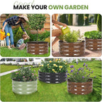 G GOOD GAIN Round Raised Garden Bed - 3Pcs 2x2x1ft Galvanized Steel Planter Boxes Outdoor with Rubber Edge Trim | Metal Raised Beds for Gardening Vegetables Flowers Fruits Herbs (Wood Grain)