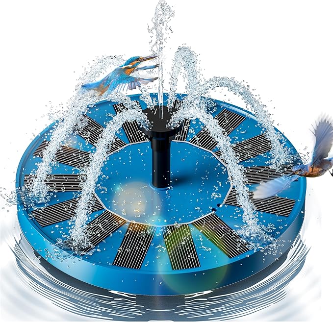 2.5W Solar Bird Bath Fountains – Upgraded Solar Pond Fountain with 6 Nozzles,Solar Fountain for Bird Bath, Pond, Garden Decor (Blue)
