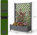 Elevated Raised Garden Bed with Trellis, 21 Gallon Self-Watering Outdoor Resin Planter Box with Lockable Wheels Drain Plug & Water Monitor for Plants Vegetables Flowers Fruits (Black)