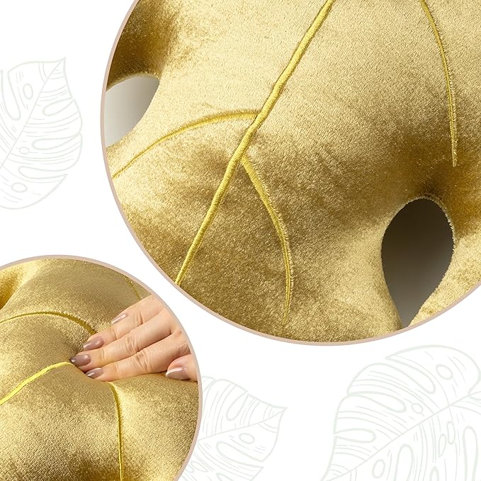 AELS Set of 2 3D Leaves Decorative Throw Pillows, 18"& 14" Monstera Deliciosa Plush Pillow Set for Plant Lovers Garden Lovers, Living Room Bedroom Nursery Decor, Golden