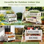 2-Tier Wooden Wagon Planter Box, Extra Large Decorative Flower Cart with Wheels, Washed White Rustic Wood Planter with Drainage Holes & Non-Woven Liner, Raised Bed for Flowers Herbs Vegetables