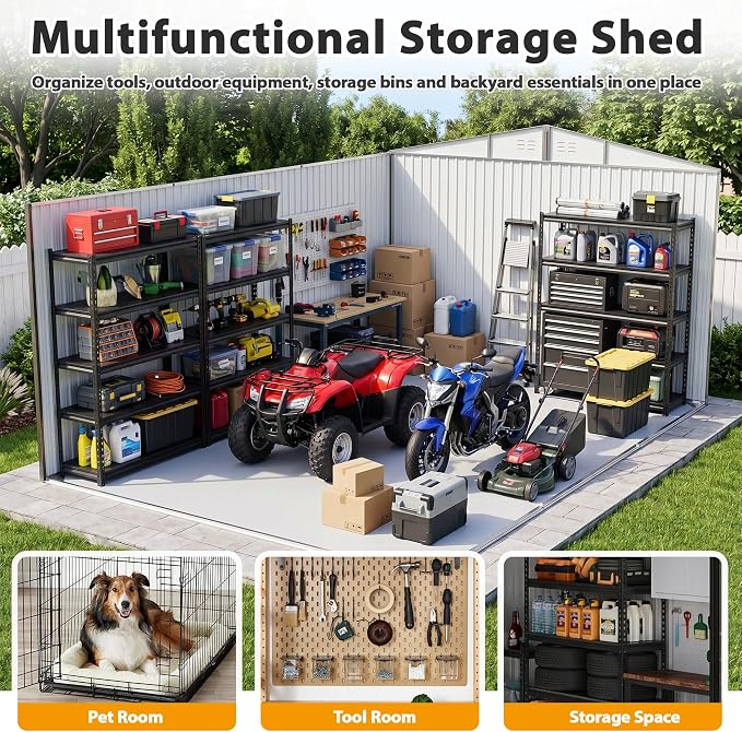12x18 FT Outdoor Storage Shed, Metal Garden Shed with Lockable Door & Sloped Roof, Large Waterproof Utility Tool Shed for Backyard, Garden, Patio, Lawn, Black