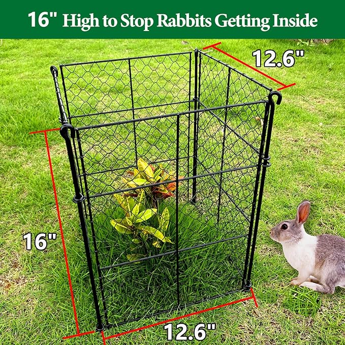 8 Pack Plant Protectors from Animals, 32Pcs DIY Plant Cages 12.6"x12.6"x16", Chicken Wire Garden Animal Barrier, Keep Rabbits & Chipmunks Out for Vegetables, Shrubs & New Plants