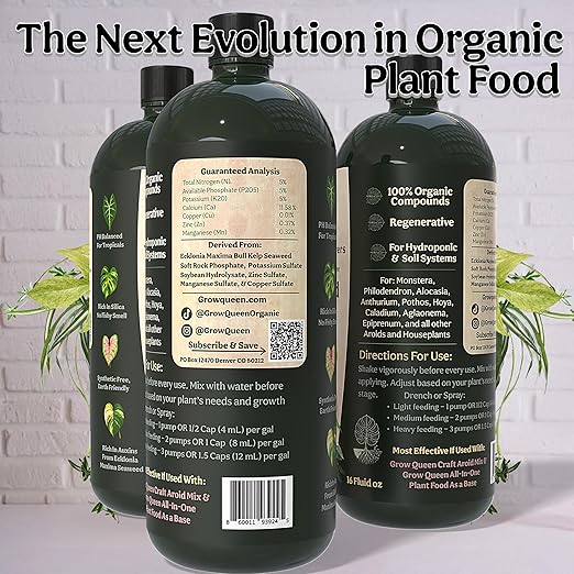 Organic Liquid Indoor Plant Food, Houseplant, Tropical & All-Purpose Indoor Plant Fertilizer, Organic Liquid Fertilizer 5-5-5 with Sea Kelp, 12oz Treats 75 Gallons