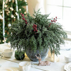 Cedar Stems Artificial Norfolk Pine Branches for Christmas Decor, 12 PCS Fake Pine Stems with 3 PCS Red Berries Branches Realistic Fake Plants Faux Greenery for Vases DIY Garland Xmas Table Indoor