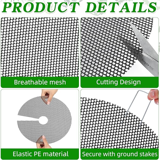 10Pcs Plant Pot Grids - 11.8Inch Plant Pot Cover with 10 U-Shaped Nails, Cuttable Soil Cover Protector from Cats, Dig-Free Soil Cover Flower Pot Grid Guard