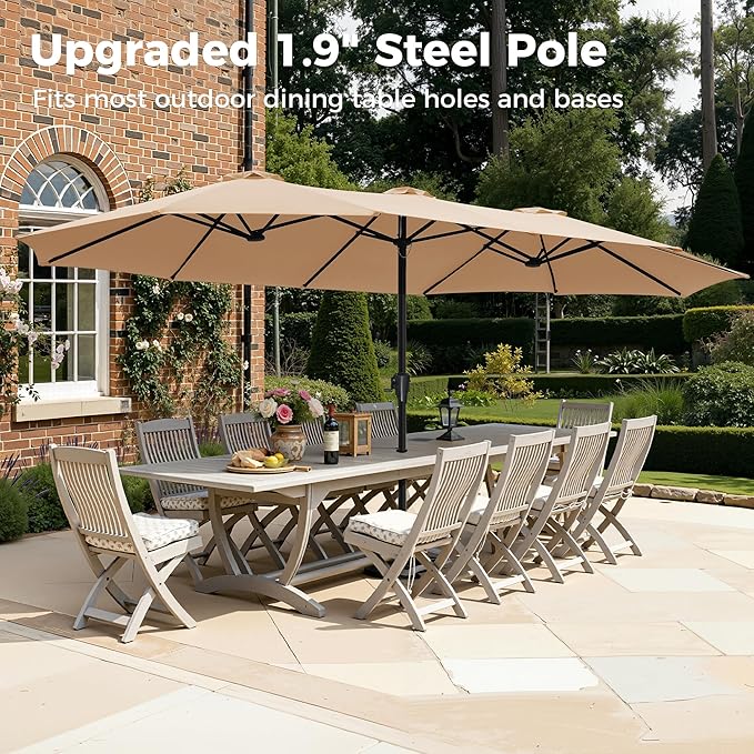 SUPERJARE 15FT Outdoor Umbrella for Patio, Double sided Pool Umbrellas with Fade Resistant Canopy, Large Table Umbrella for Deck, Market, Backyard - Beige(No Base)