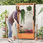 LDAILY Raised Garden Bed with Trellis, Above Ground Garden Bed with Hanging Roof, Side Trellis, & 4 Drainage Holes, Planter Box for Outdoor Climbing Plants Vines Flowers (2, 43.5"L x 17.5"W x 72"H)