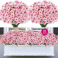 24 Bundles Artificial Flowers for Outdoors, Realistic Fake Silk Flowers for Outside Decoration, No Fade Faux Plants Outdoor Planter Window Box Porch Patio Decor(Pink)