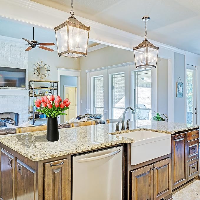 Mandy's Coral Artificial Tulips Flowers Centerpiece, 13.5" Lifelike PU Fake Floral Stems 20pcs for Kitchen Island & Dining Table, Spring Decor for Easter