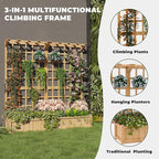 GarveeLife Two-Tier Wooden Planter Box with Trellis for Outdoor Gardens, Elevated Raised Bed for Flowers and Vegetables, 1.4 ft Deep Planter with Hanging Roof & Drainage Holes