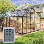 8x10FT Greenhouse Kits with Hygrometer, Polycarbonate Green Houses for Outside Heavy Duty with Aluminum Frame, Walk in Greenhouses with Drainage Channel Roof Vent for Backyard or Garden Use