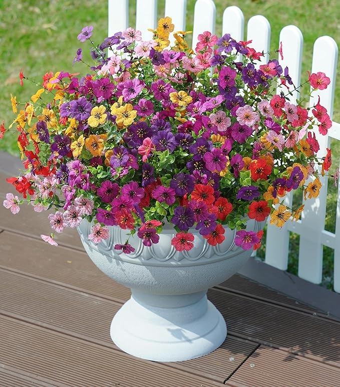 Artificial Flowers for Outdoors Daisy 12 Bundles for Home Decoration, Faux Flower Fake Plants Outside Decoration with Eucalyptus UV Resistant for Planter Porch Patio Yard Garden Colorful