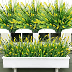 Roberly 24 Bundles Artificial Plants Outdoor, Fake Lavender Flowers UV Resistant Faux Shrubs Plastic Flowers Fake Greenery Plants for Porch Garden Window Box Home Indoor Outdoor Decorations, Yellow