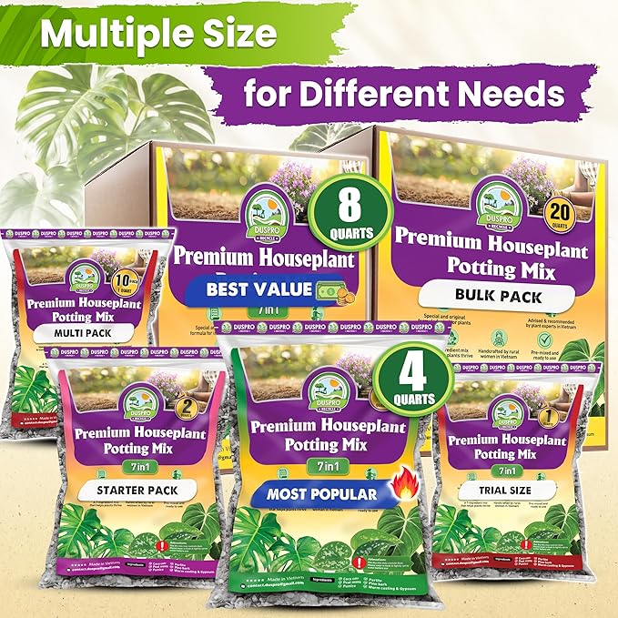 DUSPRO 10Pcs 1QT Pre-Mixed House Plant Potting Mix 7in1 with Potting Soil Indoor Plants,Tropical Indoor Potting Soil with Pine Bark,Pumice,Coco Coir, Perlite, Worm Castings, Gypsum, Peat Moss