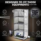 Mushroom Grow Tent with 6500K LED Light & Timer, 4-Tier Shelves Fit Up to 8 Monotubs, Mini Indoor Greenhouse with Grow Light, Waterproof Tray, 4 Vents, Martha Tent