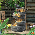 Grepatio Outdoor 5-Tiers Cascading Rock Water Fountain, Waterfall Fountain with 4 LED Lights, Outdoor Fountains and Waterfalls for Garden or Patio, Yard, and Deck Decor with Natural Stone Look