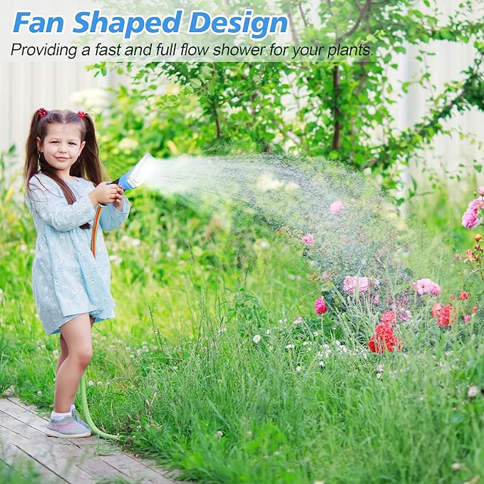 Dreyoo Fan Spray Nozzle for Garden Hose, Heavy Duty Garden Hose Head Spray for Watering Wand with Flow Control and Ergonomic Insulated Grip, Blue (1 Pack)