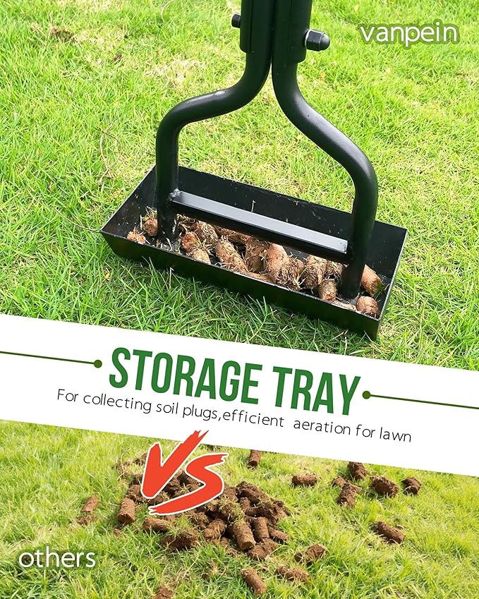 vanpein Lawn Aerator Garden Tool with Soil Core Tray, 38” Manual Grass Plug Aerators, Coring Aeration Tools for Gardening, Soil Compaction, Lawn Yard Care