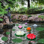 Artificial Lily Pads for Pond, 11in & 6in Artificial Flowers Floating Foam Lotus Flower with Fake Lily Pads, for Pool Garden Koi Fish Pond Aquarium Pool Wedding Decor, 14PCS