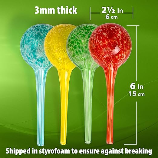 Besti Large Self Watering Globes for Plants Waters Greenery Up to 2 Weeks Hands Free | Durable, Multicolored Glass Craftsmanship | Indoor and Outdoor Use