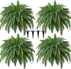 4PCS 45in Fake Ferns- Outdoor Faux Plants, Large UV Resistant Artificial Ferns for Outdoors, Weatherproof Faux Boston Fern Realistic Fake Artificial Plant for Porch Home Garden Patio Hanging Decor