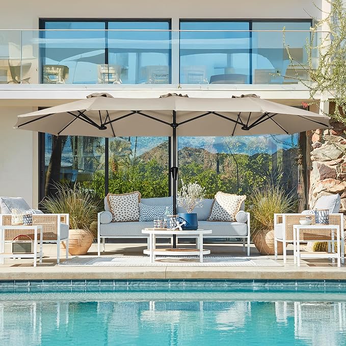 SUPERJARE 13FT Outdoor Umbrella for Patio, Double sided Pool Umbrellas with Fade Resistant Canopy, Large Table Umbrella for Deck, Market, Backyard - Warm Beige