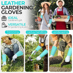 HANDLANDY Long Gardening Gloves for Men & Women, Thorn Proof Rose Pruning Gloves Leather Gauntlets Garden Glove Yard Work Glove (Teal Green, X-Small)