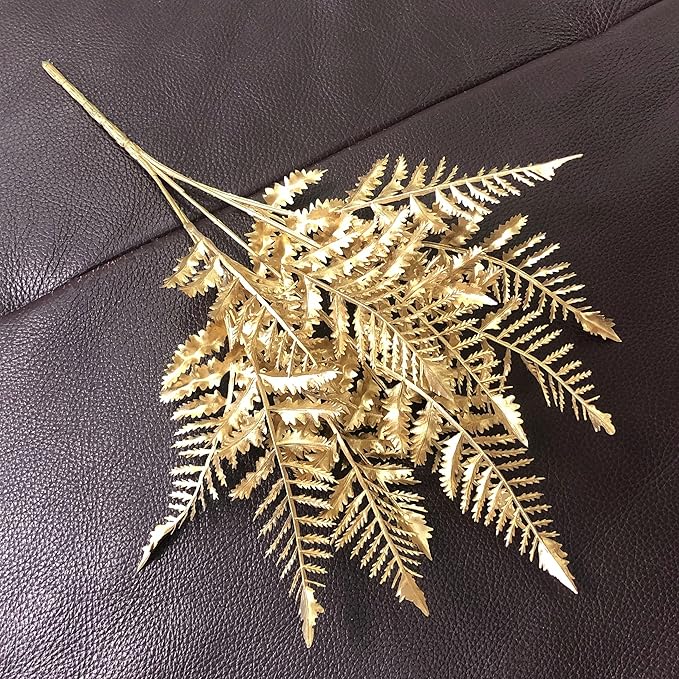 PASYOU Golden Fake Plants, Artificial Flowers Decoration for Christmas Plastic Boston Grass Faux DIY Crafts Indoor Outdoor Home Garden Party Room Bedroom Wedding Table Centerpiece Decor, Gold 4 Pack