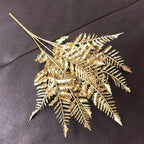 PASYOU Artificial Plants, Golden Fake Flowers Decoration for Christmas Plastic Boston Grass Faux DIY Crafts Indoor Outdoor Home Décor Garden Party Room Bedroom Wedding Table Centerpiece, Gold 2 Pack