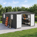 12x18 FT Outdoor Storage Shed, Metal Garden Shed with Lockable Door & Sloped Roof, Large Waterproof Utility Tool Shed for Backyard, Garden, Patio, Lawn, Black