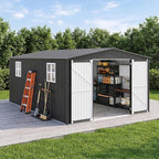 12x18 FT Outdoor Storage Shed, Metal Garden Shed with Lockable Door & Sloped Roof, Large Waterproof Utility Tool Shed for Backyard, Garden, Patio, Lawn, Black