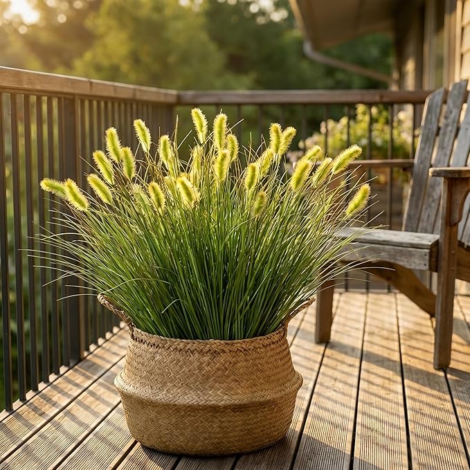 14PCS Artificial Dog Tail Grass Plant UV Resistant Outdoors Faux Plants Ornamental Wheat Grass Cattails Artificial Flowers Home Decor for Outdoor Garden (14, Dark Green with Dog Tail)