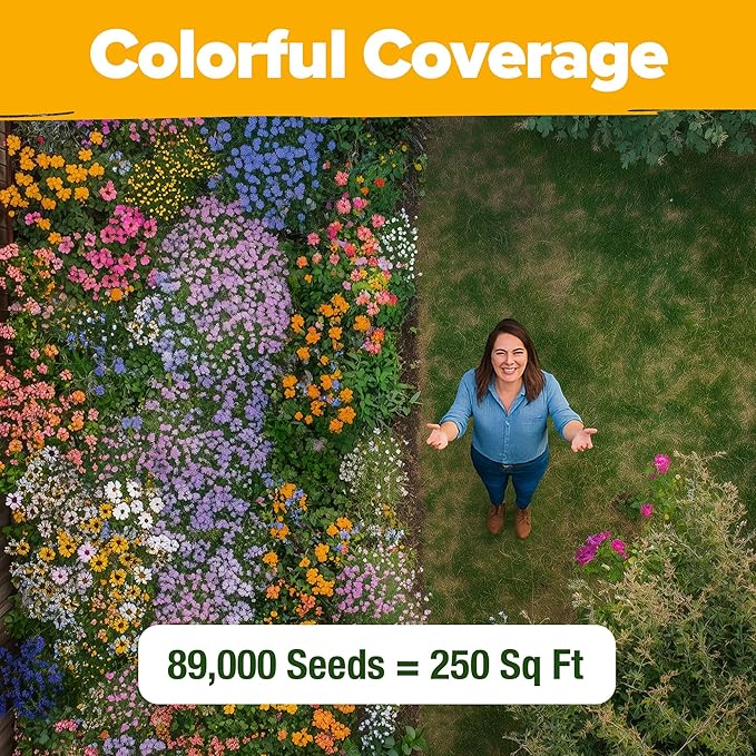 HOME GROWN Premium Wildflower Seeds 89,000+ Count - 23 Non-GMO Native Varieties for Bees, Butterflies & Birds - Perennial Wildflower Seed Mix Bulk 2oz - for Full Sun & Shade Gardens