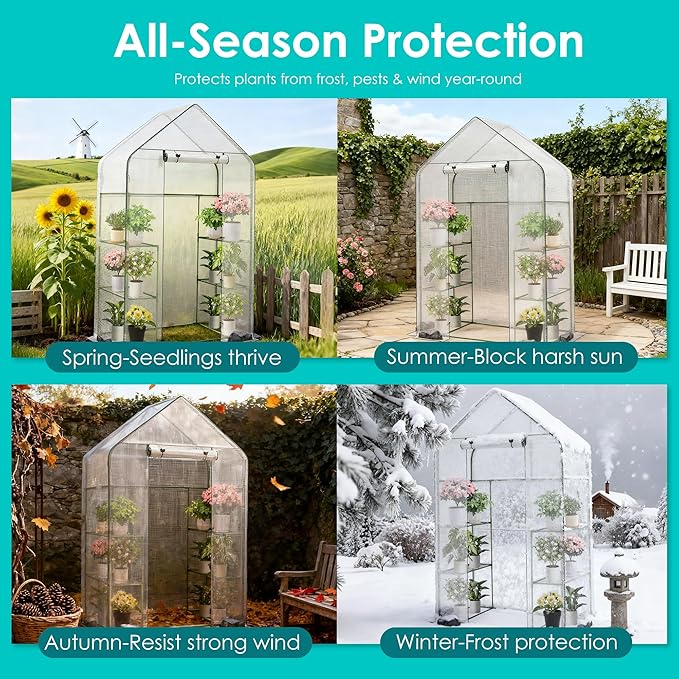 Twira Greenhouse for Outdoors, 55.1" x 27.6" x 78.7" Walk in Plant Greenhouses Heavy Duty with Thicken PE Cover, 3 Tiers 8 Shelves Greenhouse Plastic, Portable Green House for Outside, Patio, Garden