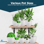 White Plant Pots with Drainage Holes & Saucers 3 Pack, Indoor & Outdoor Stackable Space-Saving Planters for Houseplants & Flowers, (7", 6.7", and 6" Inches), Durable & Weatherproof Materials