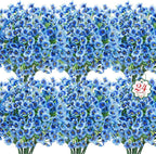 Roberly 24 Bundles Artificial Flowers for Outdoors UV Resistant Silk Fake Flowers Faux Plastic Plants for Porch Garden Window Box Indoor Outdoor Spring Summer Home Farmhouse Decor, Blue