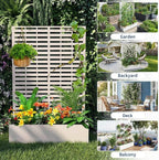 Metal Raised Garden Bed with Trellis & Privacy Screen, 70.1"x45"x15" Galvanized Metal Planter Box with Drainage Holes for Patio Balcony Outdoor Climbing Plants Flowers Vegetable, White