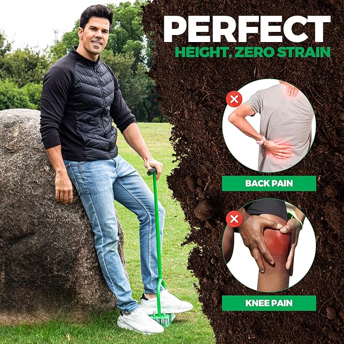 GrdnCare Aerator Lawn Tool with 15 Iron Spikes, 6-Spring Self-Cleaning Heavy-Duty Lawn Aerator Tool -Automatic Reset & Dirt/Leaf Clean System for Soil Loosening & Dethatching in Yard, Patio & Garden