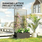 Outsunny Metal Planter Box with Trellis, Raised Garden Bed with Trellis Privacy Screen and Drainage Holes for Climbing Plants, Diamond Lattice Privacy Planter for Garden, Patio, Balcony