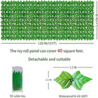 ODTORY Artificial Ivy Privacy Fence Wall Screen: 48X120 in UV-Anti Faux Greenery Backdrop Ivy Vine Leaf Hedges Fence Panels for Patio, Balcony, Garden, Backyard Indoor Outdoor Light Green Decor