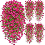 Artificial Hanging Flowers for Outdoors Spring Summer Decoration, 4PCS UV Resistant Silk Fake Hanging Plants for Patio Porch Front Yard Window Garden Indoor Decor(Hot Pink,4PCS)