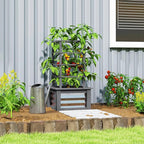 Outsunny Raised Garden Bed with Trellis, Wooden Planter Box with Galvanized Steel Sides, Raised Flower Bed for Climbing Plants, Flowers, Fruits and Vegetables, Gray